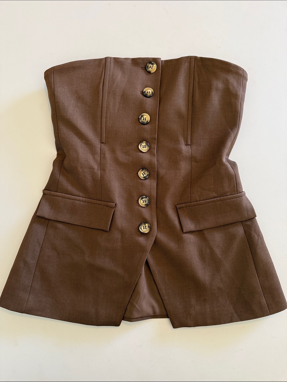 NWT Fashion Nova Strapless Brown Tailored Bustier Vest Top Size S